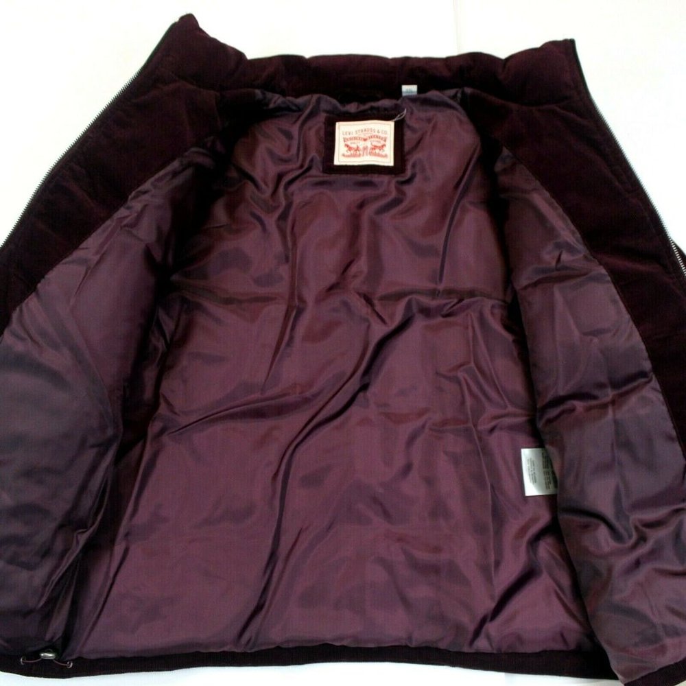 Levi's Corduroy Bubble Puffer Jacket Burgundy XXL - Picture 2 of 3